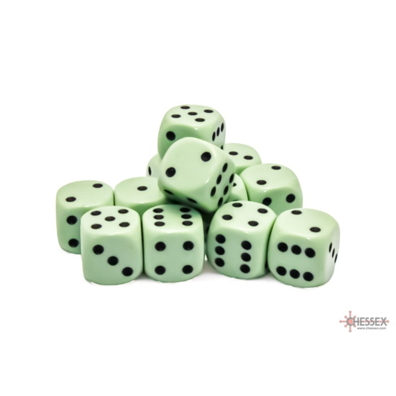 Opaque Pastel Green/black 16mm d6 Dice Block (12 dice)