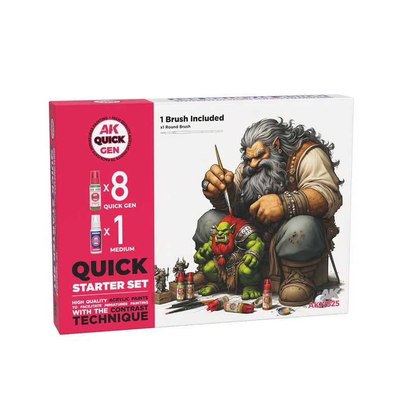 Quick Starter Set (8 Quick Gen Paints + 1 Medium + 1 Free Brush)