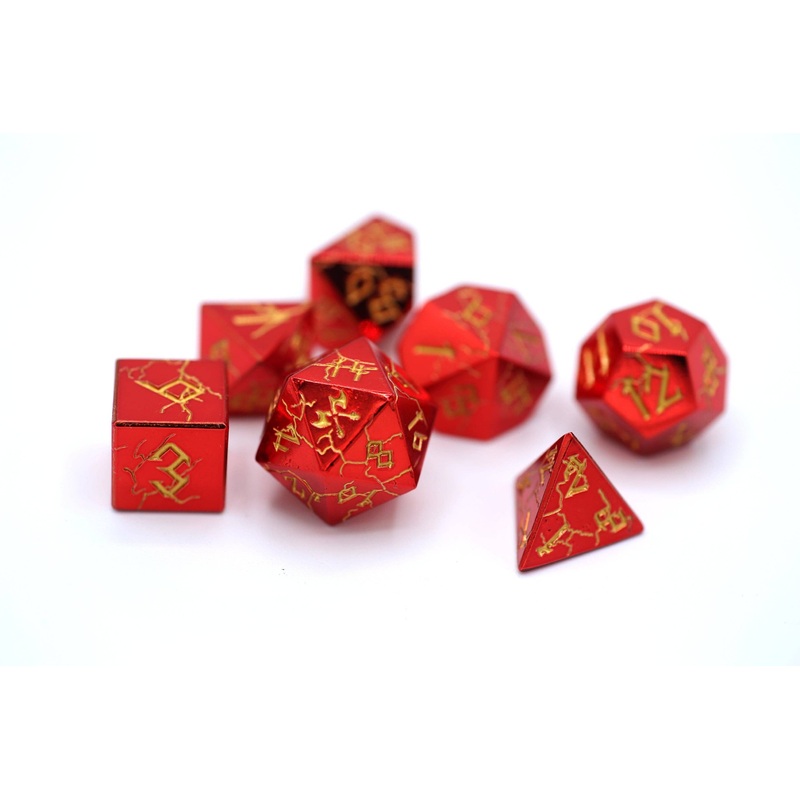 Red Chrome with Gold Solid Metal Barbarian Dice Set