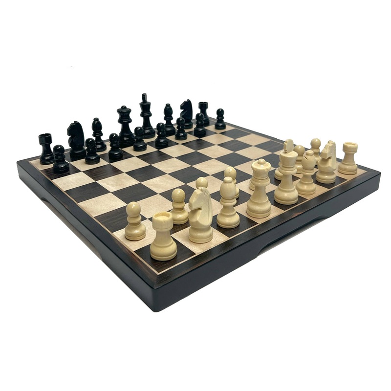 Chess Set - 15" Ebonized Wood Folding Chess Set