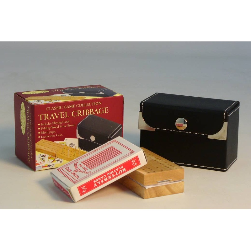 2-Player Travel Folding Wood Cribbage Set-Snap Case and card