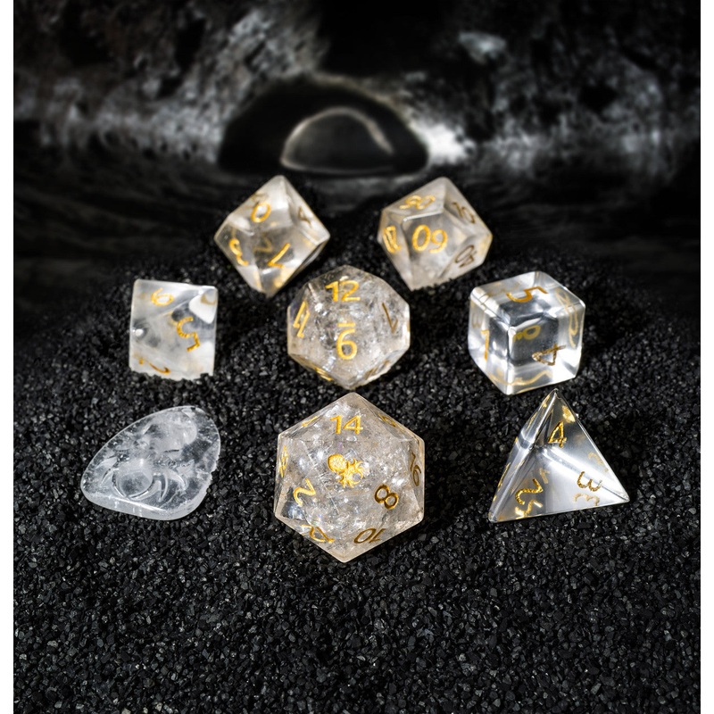 Kraken Dice - Clear Quartz Semi-Precious 8pc Dice Set for RPGs