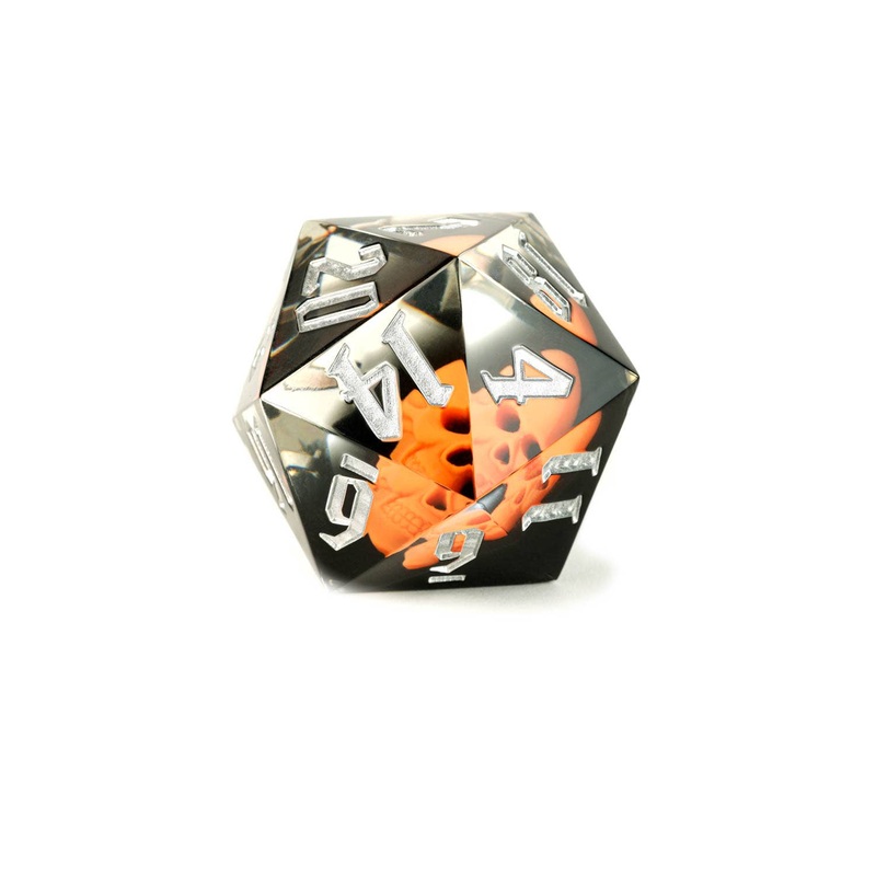 Mega D20 WITH Glowing Skull Hand Crafted 55mm Sharp Edge