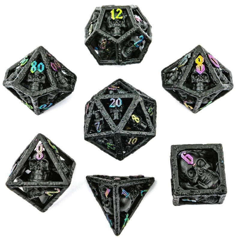 Skull's Grin Hollow Metal Dice Set - Black with Chromatic