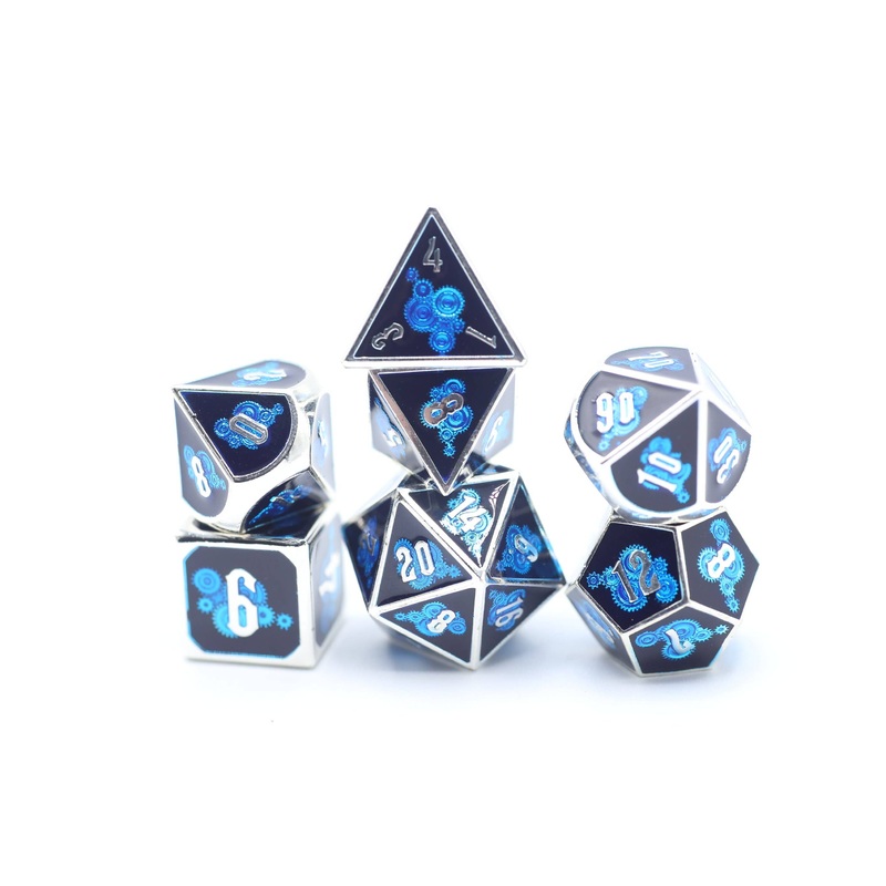 Solid Metal Blue Gear Dice set