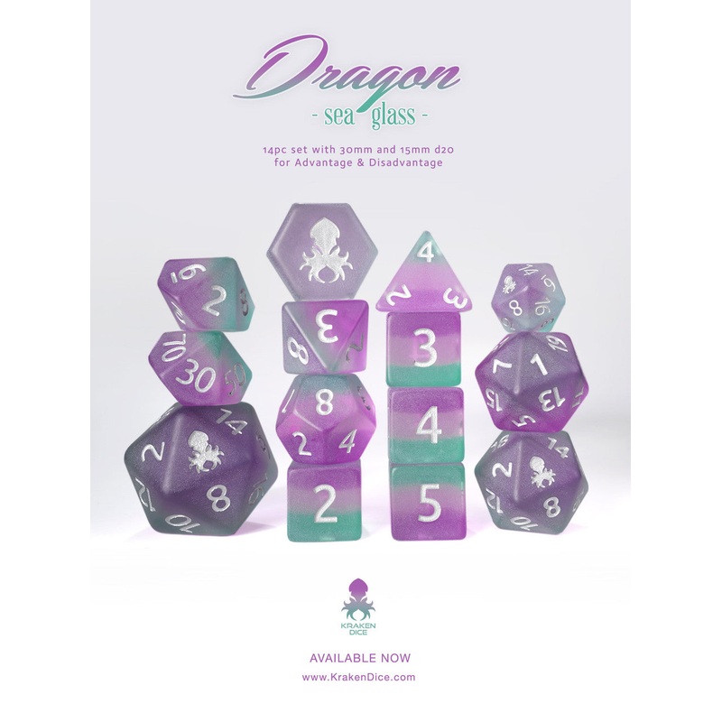 Kraken Dice Sea Glass 14 pc Dice Set