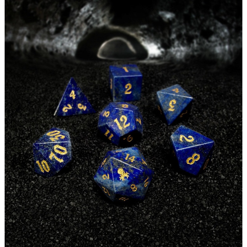 Kraken Dice - Lapis Lazuli Semi-Precious Gemstone 7 pc Dice Set