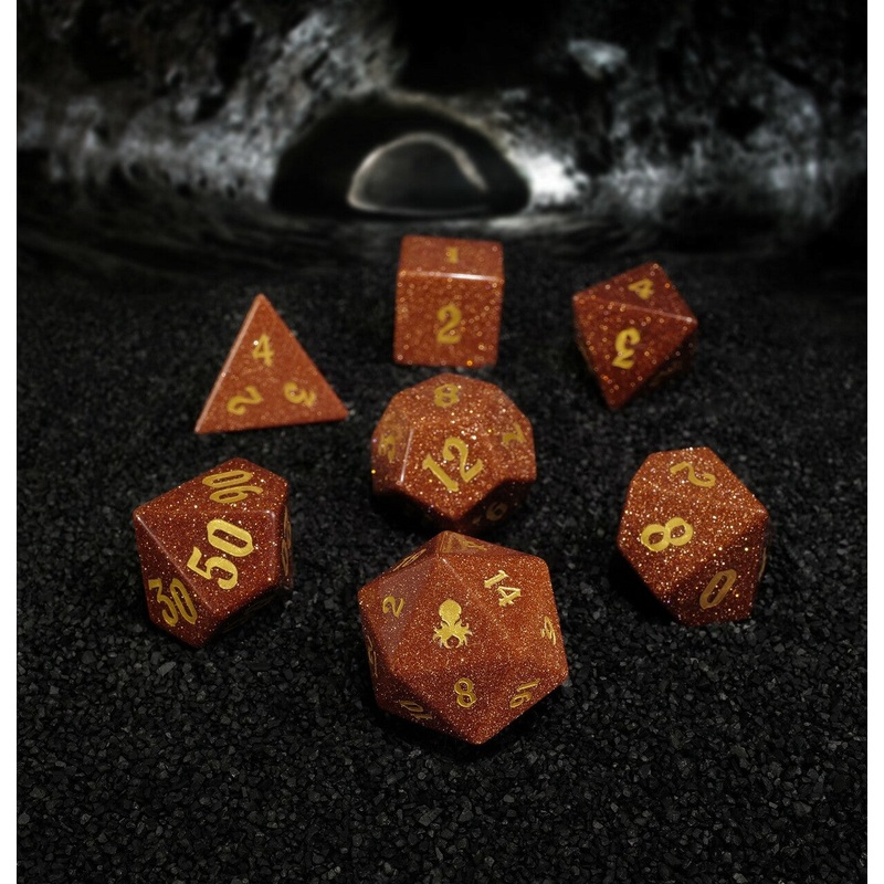 Kraken Dice - Red Goldstone Glass Semi-Precious Gemstone Dice Set