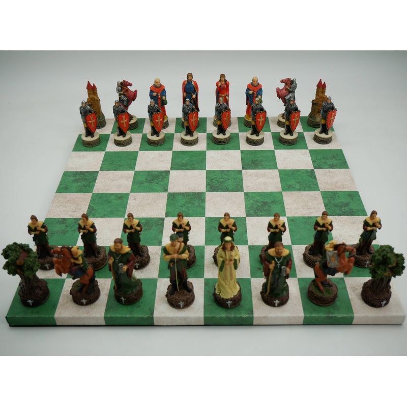 Chess Set - Robin Hood Resin Men on Green & Cream Board