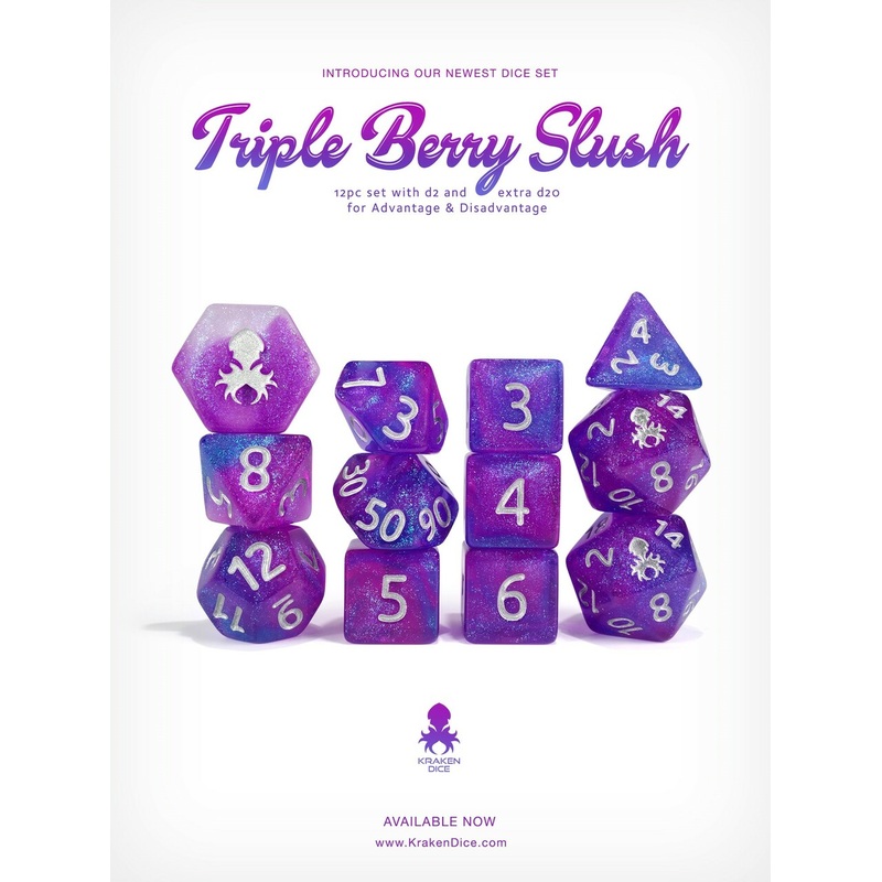 Kraken's Triple Berry Slush Rock Candy 12 pc Polyhedral Dice Set