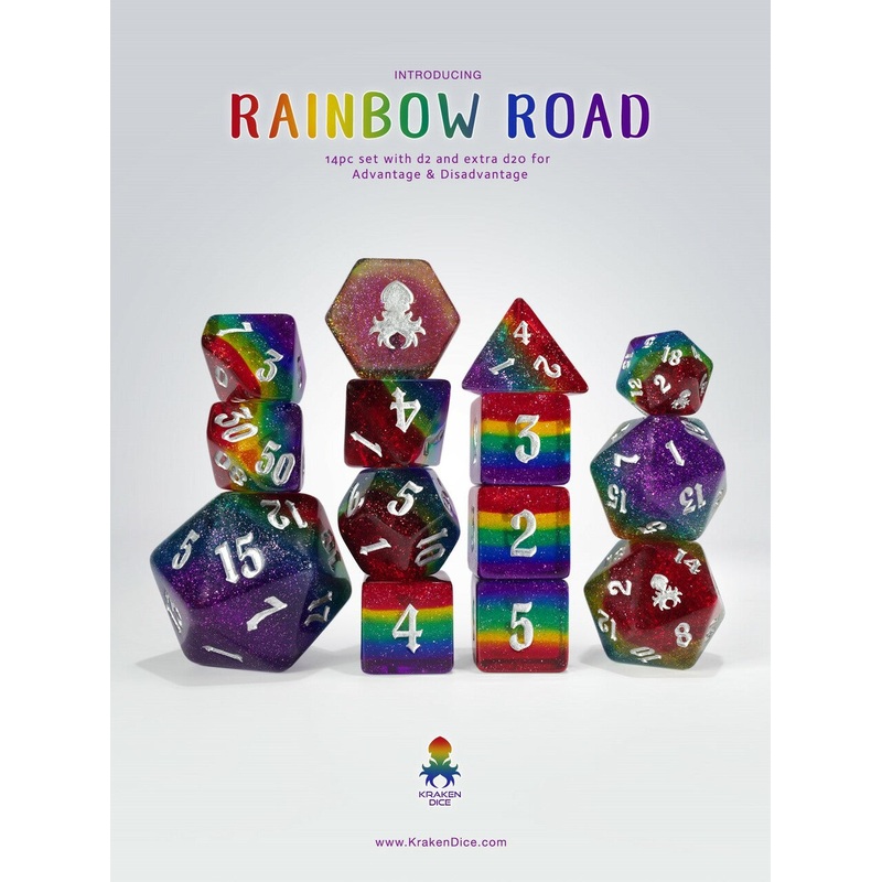 Rainbow Road 14pc Dice Set Benefiting The Trevor Project