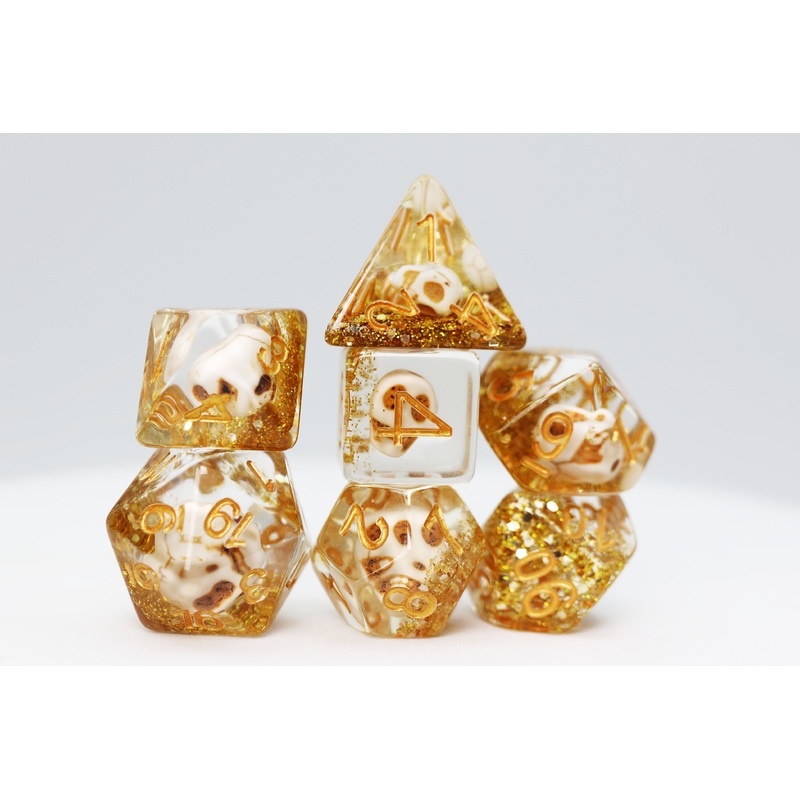 Skull and Gold Glitter RPG Dice Set