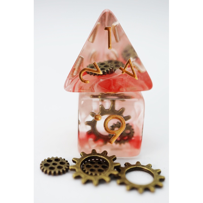 Red Swirl Ancient Gear RPG Dice Set