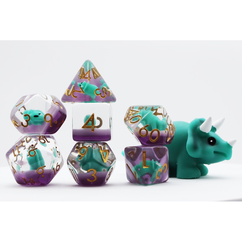 Green Triceratops RPG Dice Set