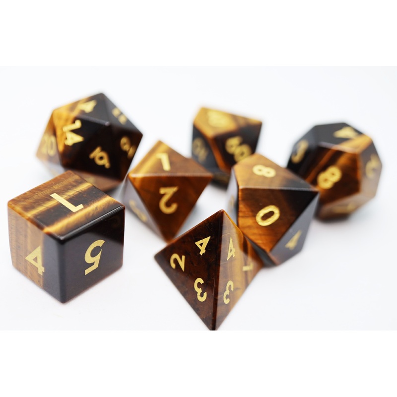 Tiger's Eye - Engraved with Gold RPG Dice Set