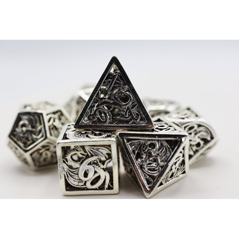 Dragon Essence: Mithril - Hollow Metal RPG Dice Set
