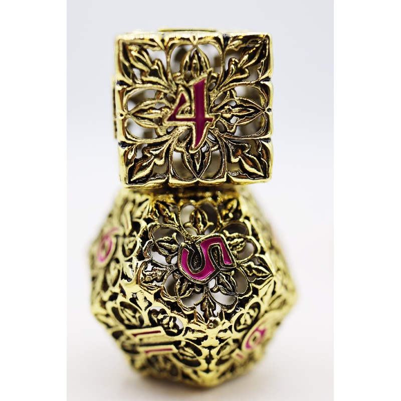 Fleur de Lis: Gilded Magenta - Hollow Metal RPG Dice Set
