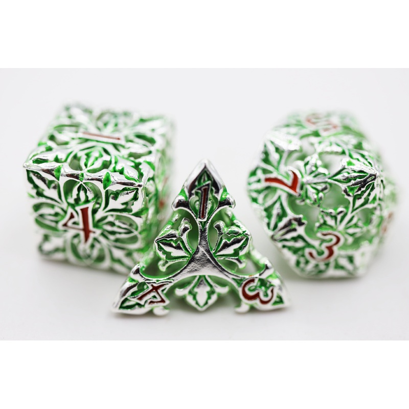 Fleur de Lis: Green - Hollow Metal RPG Dice Set