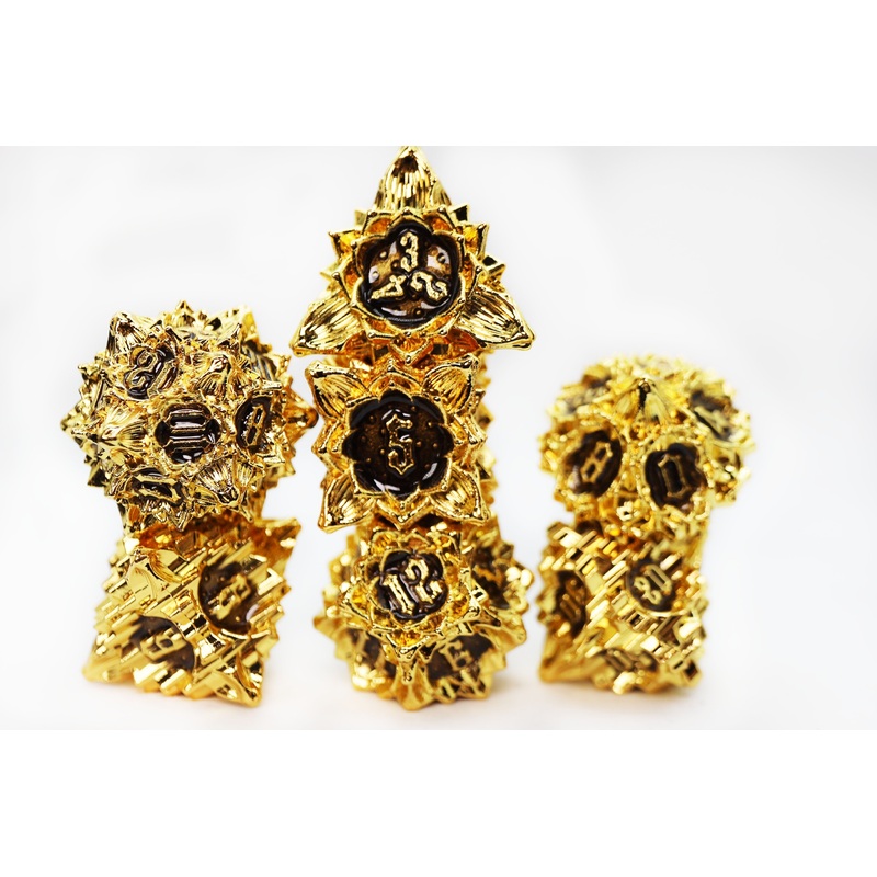 Floral Starburst: Blackout Viola - Metal RPG Dice Set