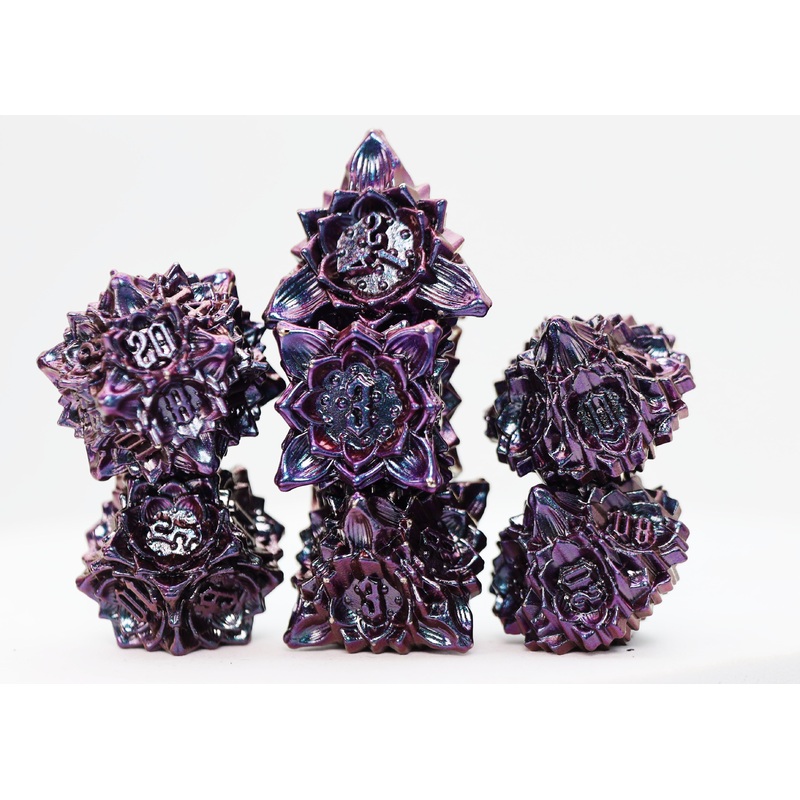Floral Starburst: Burnt Nightshade - Metal RPG Dice Set