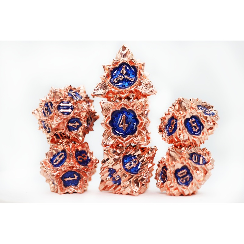 Floral Starburst: Copper Cornflower - Metal RPG Dice Set