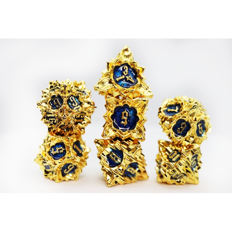 Floral Starburst: Golden Sweet Pea - Metal RPG Dice Set