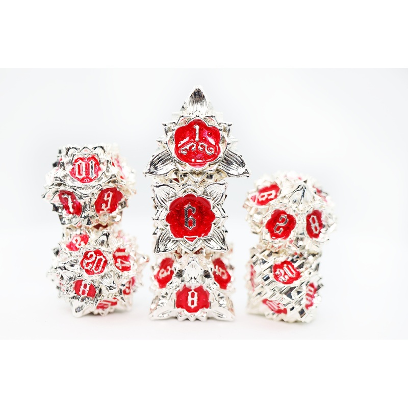 Floral Starburst: Icy Amaryllis - Metal RPG Dice Set