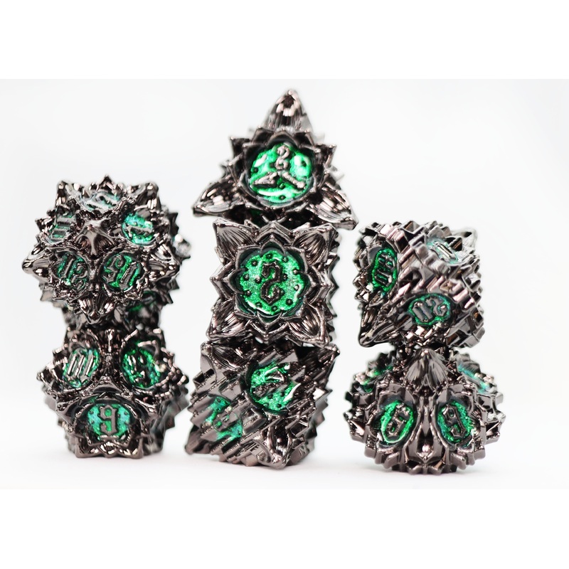 Floral Starburst: Midnight Forest - Metal RPG Dice Set