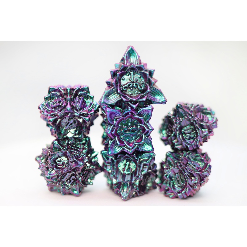 Floral Starburst: Mystic Marigold - Metal RPG Dice Set