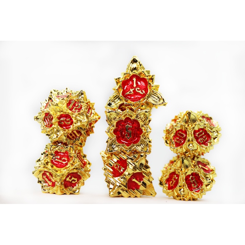 Floral Starburst: Ruby Rose - Metal RPG Dice Set