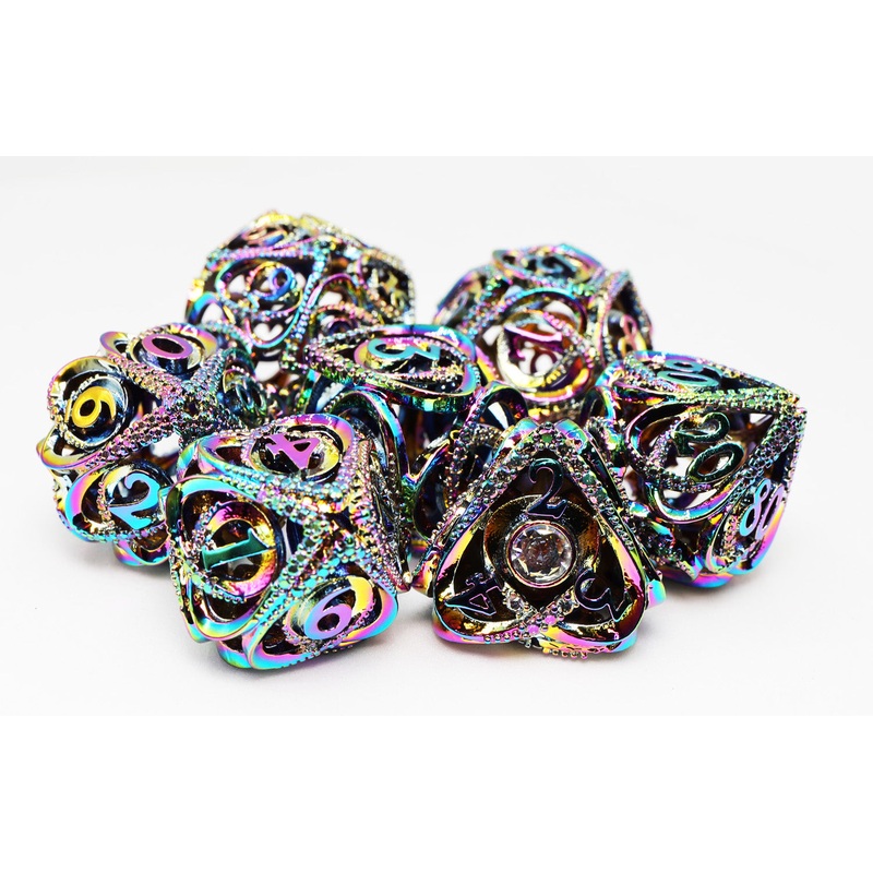 Hollow Hearts: Jeweled Burnt Opal -  Metal RPG Dice Set