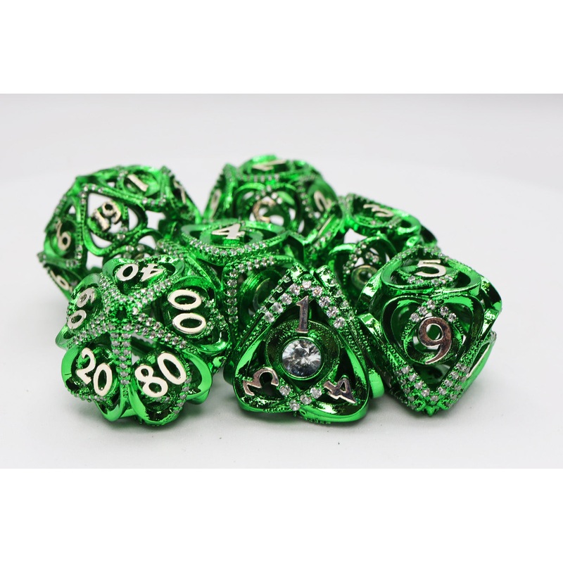 Hollow Hearts: Jeweled Green - Metal RPG Dice Set