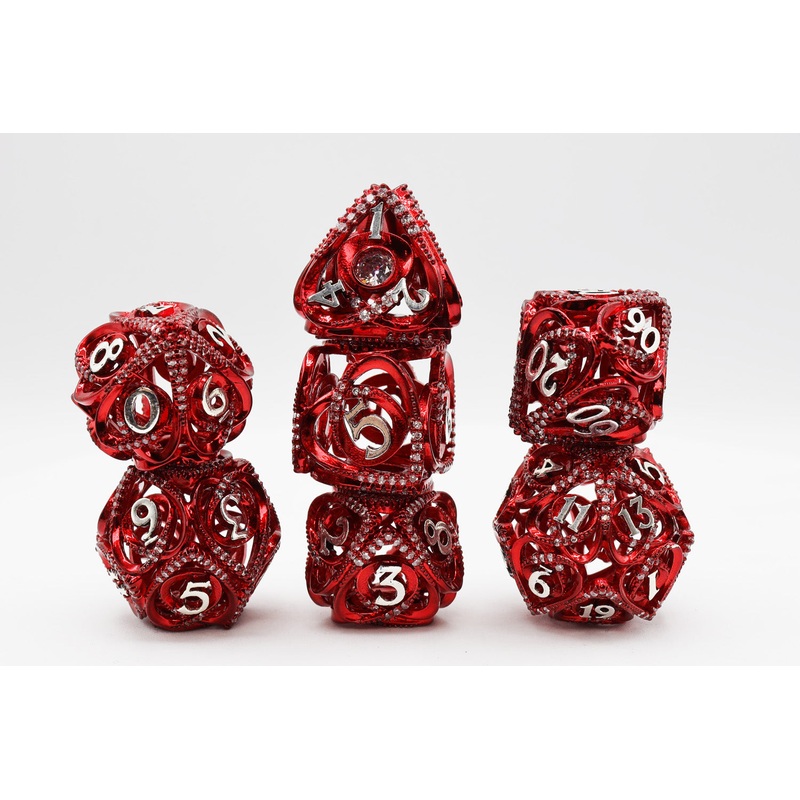 Hollow Hearts: Jeweled Red - Metal RPG Dice Set