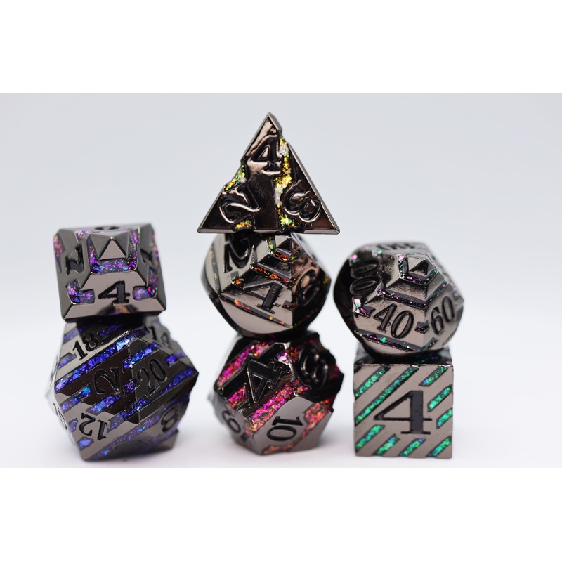 Into the Mines: Black with Rainbow Mica - Metal RPG Dice Set