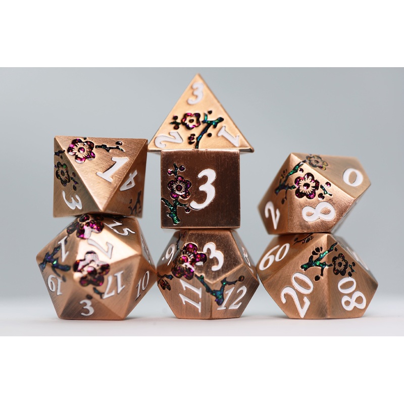 Metallic Bouquet: Copper with Red Orchids - Metal RPG Dice Set