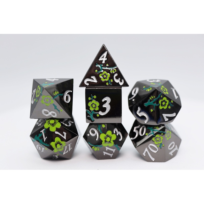 Metallic Bouquet: Dark Green Hellebore - Metal RPG Dice Set