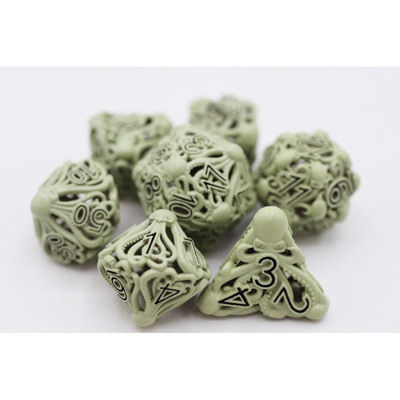 Mind Eater: Glow Green - Hollow Metal RPG Dice Set