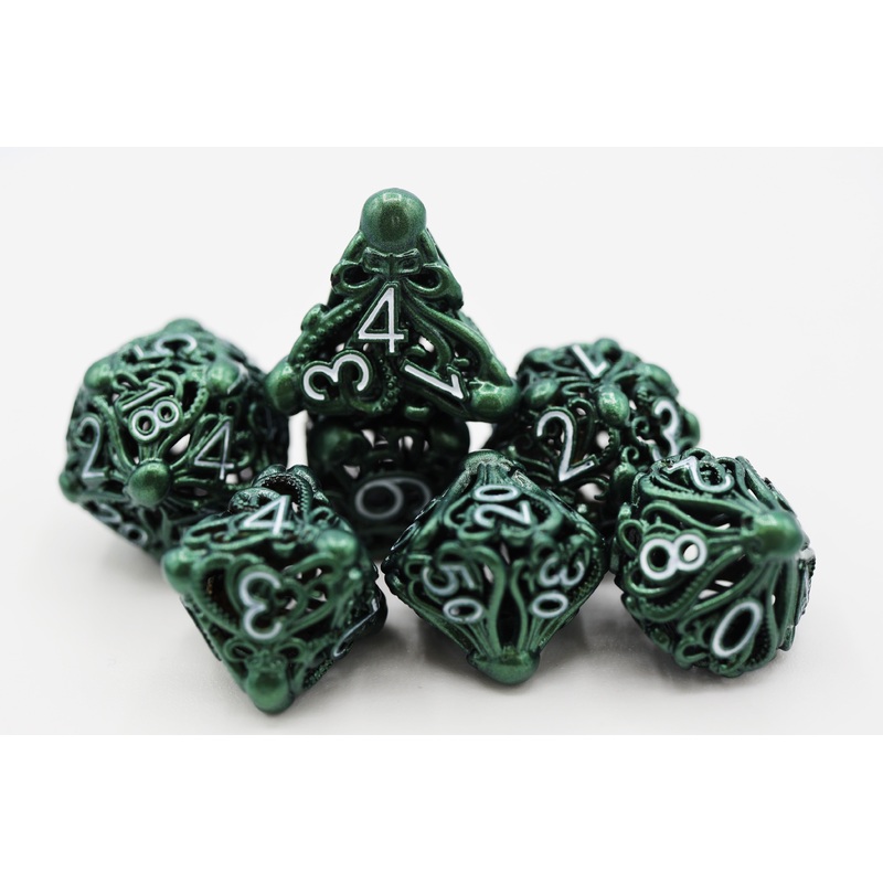Mind Eater: Green - Hollow Metal RPG Dice Set