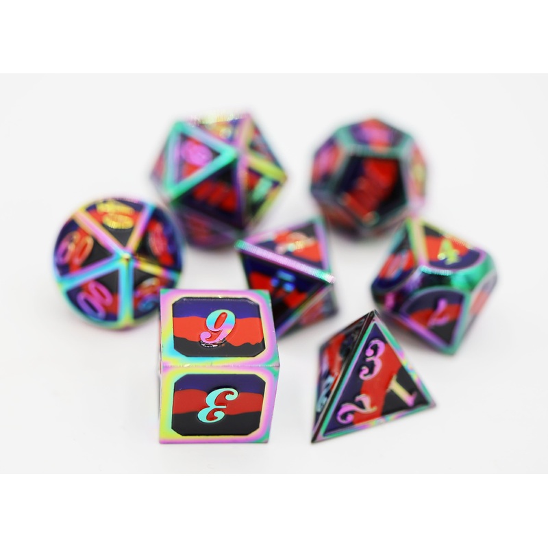 Polyamorous Pride Flag - Metal RPG Dice Set