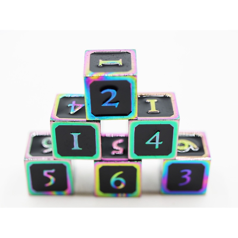 6 piece Metal D6's - Black and Burnt Opal
