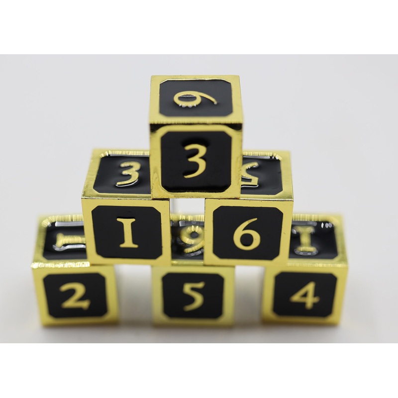 6 piece Metal D6's - Black and Gold
