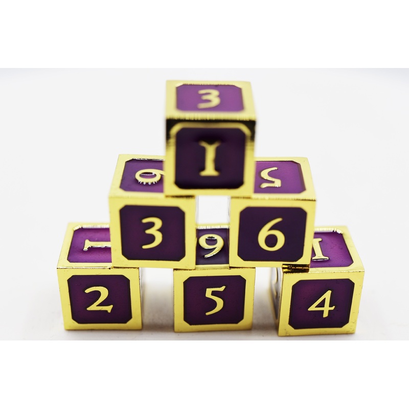 6 piece Metal D6's - Purple and Gold