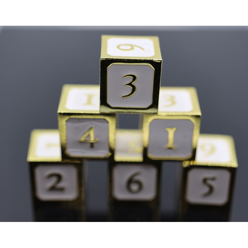 6 piece Metal D6's - White and Gold