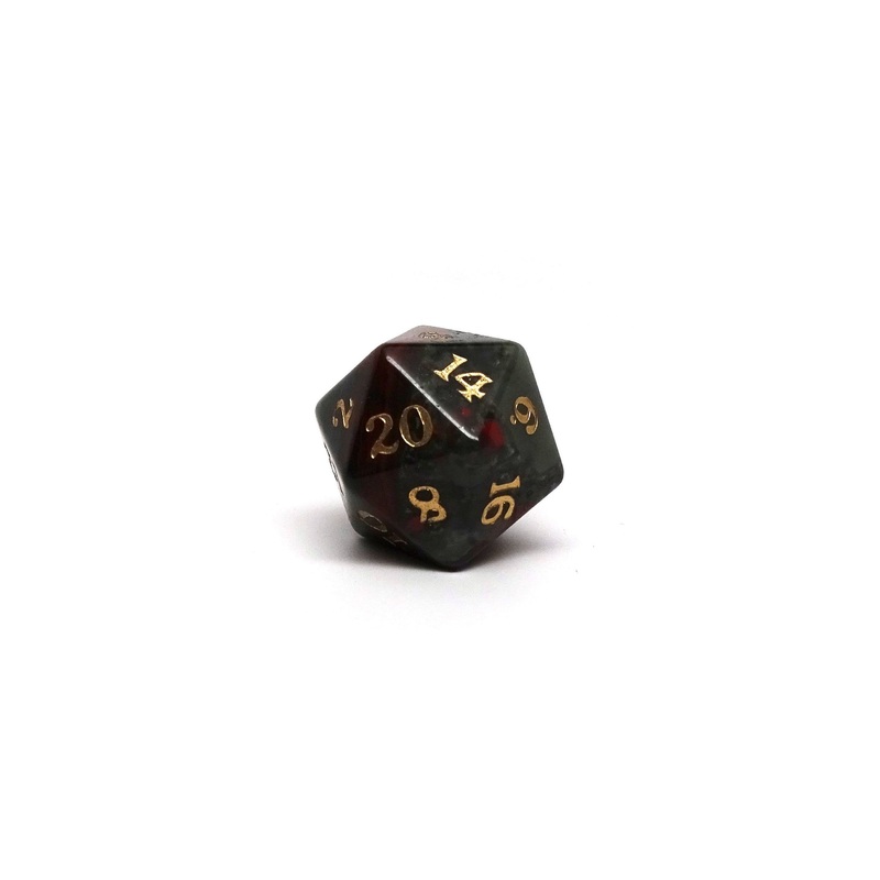 Stone D20 Dice - African Bloodstone - Signature Font
