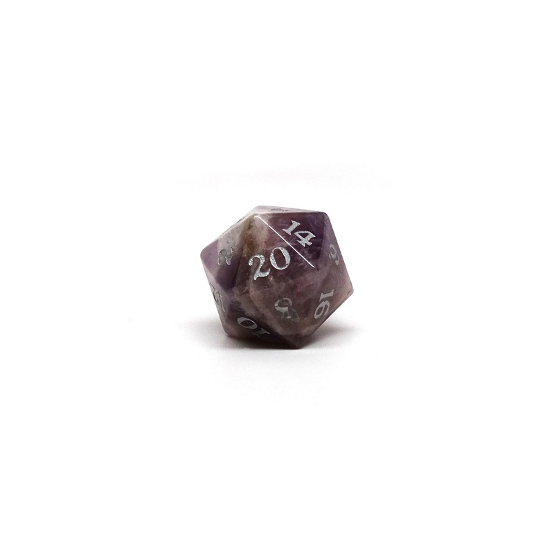 Stone D20 Dice - Amethyst - Signature Font