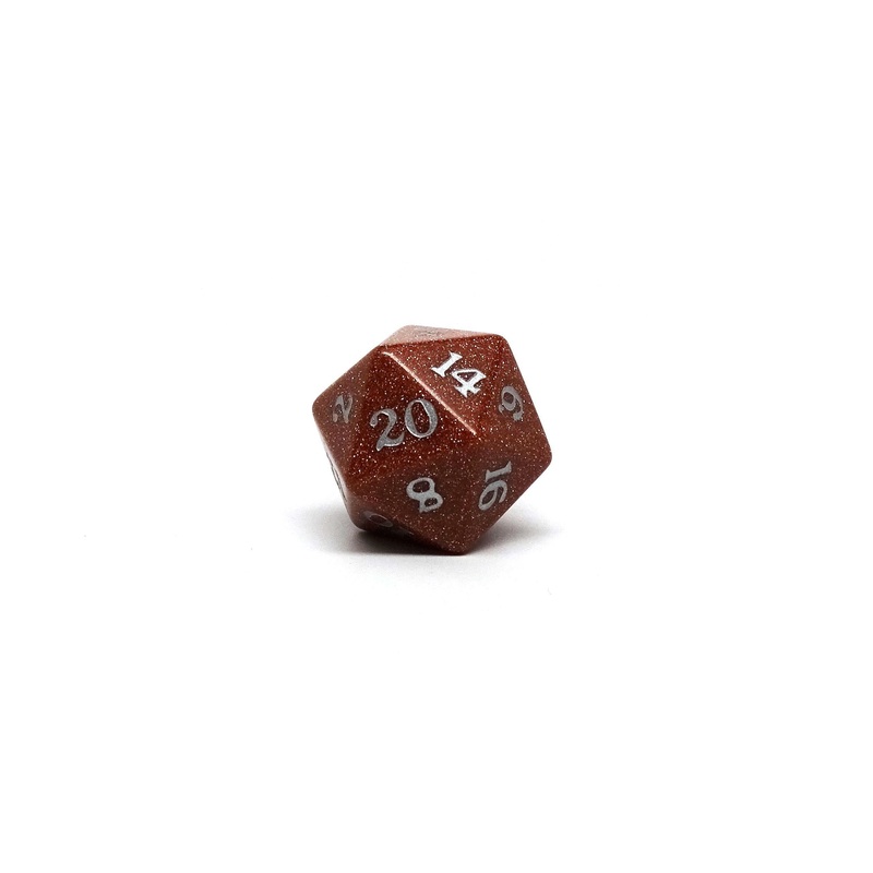 Stone D20 Dice - Goldstone - Signature Font