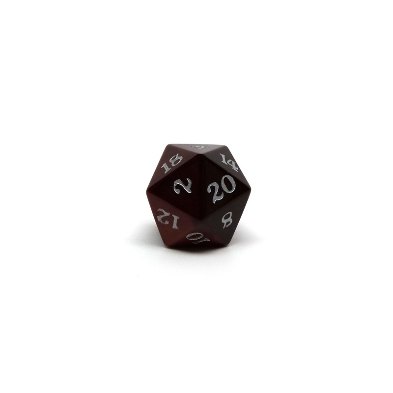Stone D20 Dice - Red Tigers Eye - Signature Font