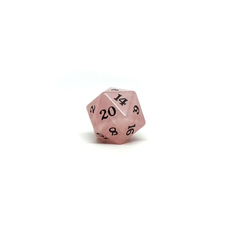 Stone D20 Dice - Rose Quartz - Signature Font