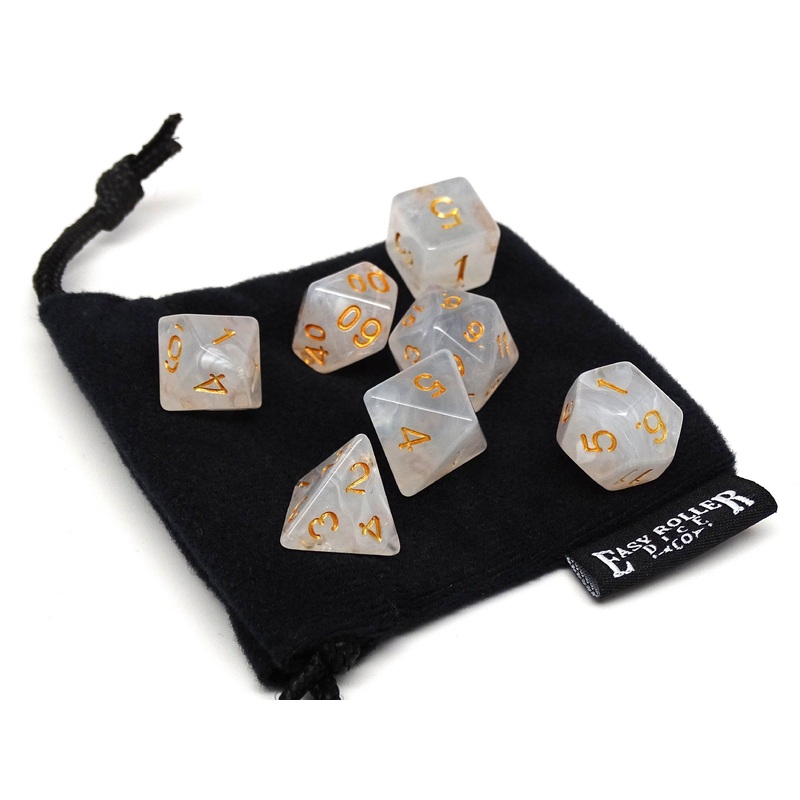 Translucent Ivory Dice - 7 Piece Set With Bag