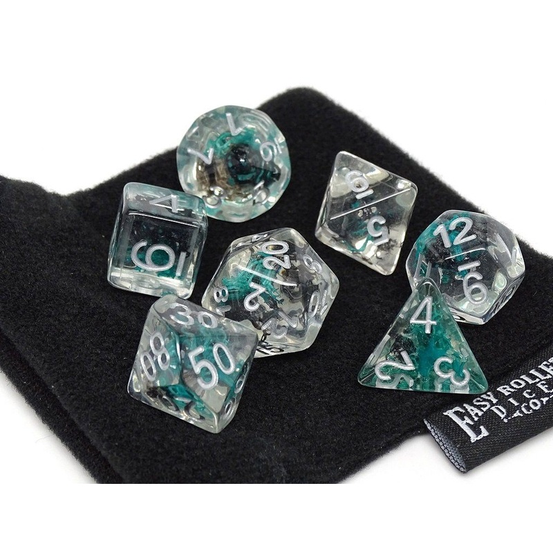 Translucent Neuron Green and Black Dice Collection - 7 Piece Set